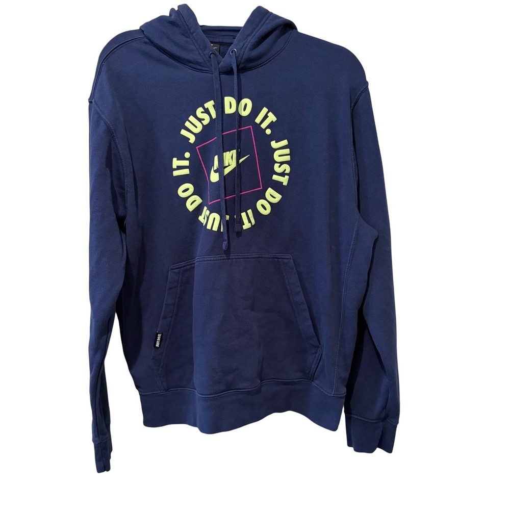 Nike Hoodie Mens Large Navy Blue Just Do It Graphic DA0151-410 Fleece Pullover